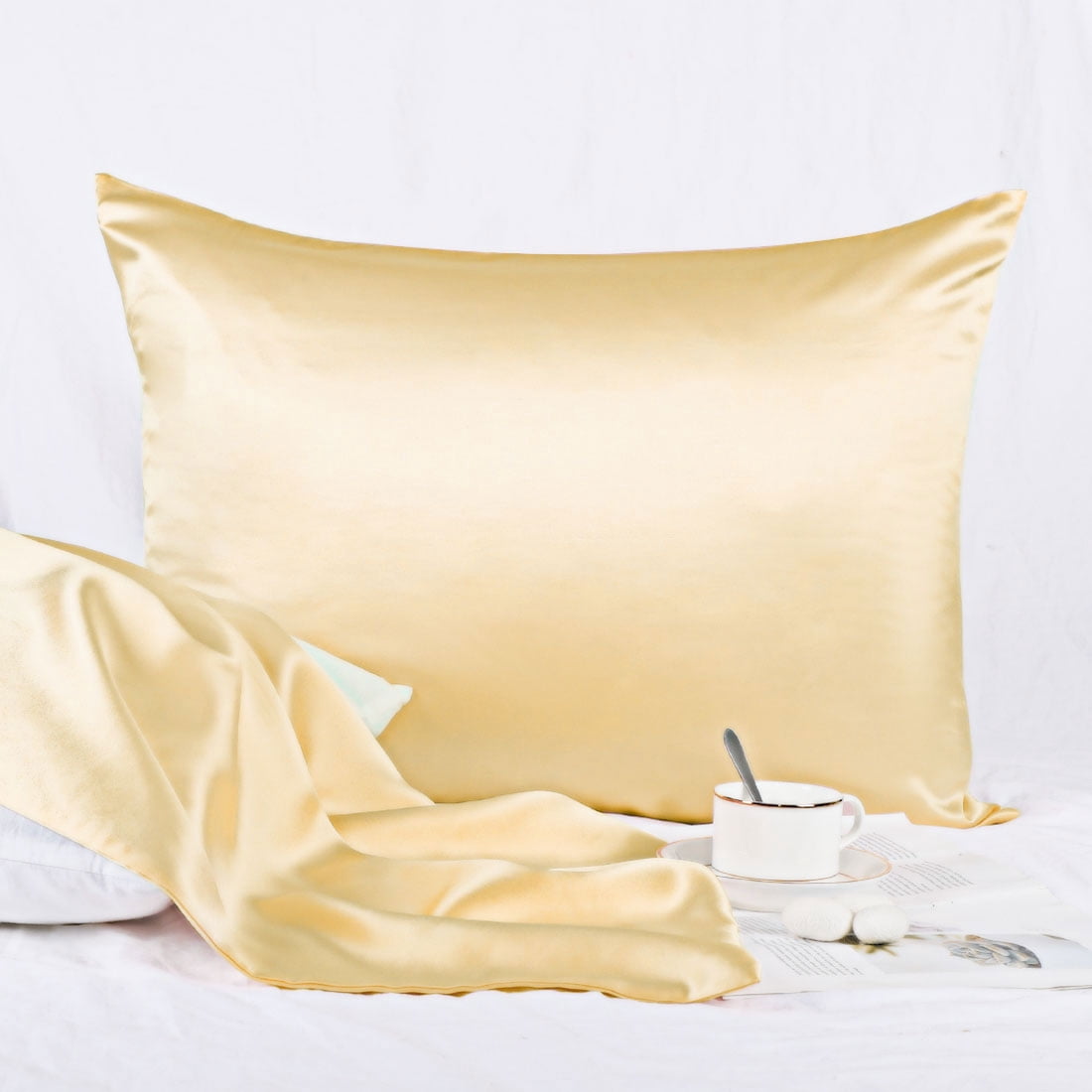 PiccoCasa Set of 2 Silk Pillowcase for Skin Both Sides 25 Momme Silk Queen Gold