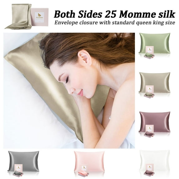 PiccoCasa Set of 2 Silk Pillowcases with Envelope Closure King Taupe