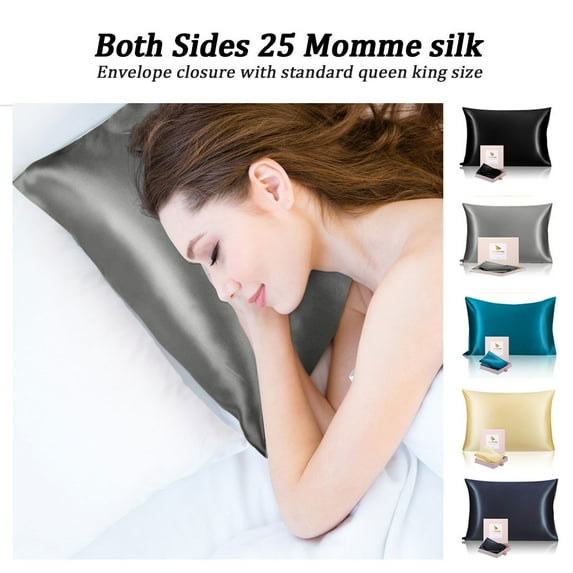 PiccoCasa Set of 2 Silk Pillowcases with Envelope Closure Standard Grey