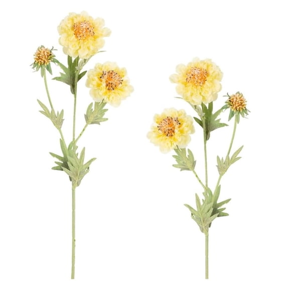 Set of 2 Silk Yellow Pincushion Flower Stems - for Spring Decor - Factory Direct Craft
