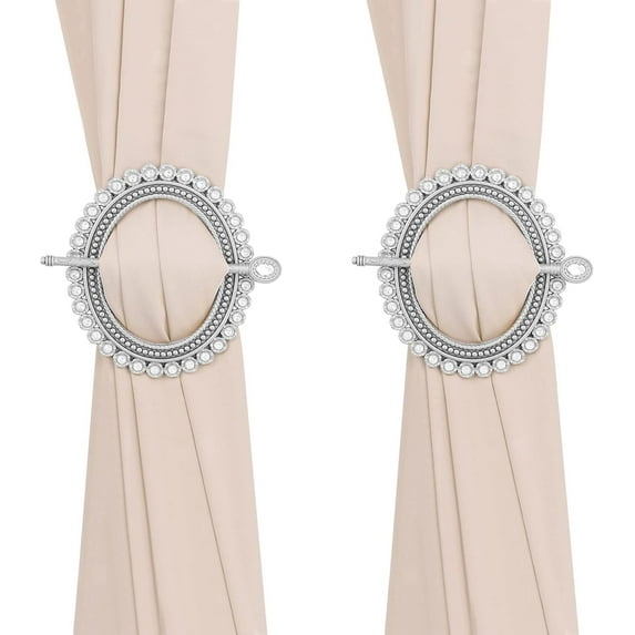 Set of 2 Silver Curtain Tie with Rod Plastic Curtain Buckle Drapery Holdbacks Curtain Ring Drapery Tiebacks for Window Decoration