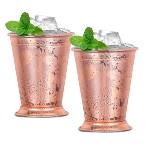 Set of 2 Silver Metal Mint Julep Cups, 12 Oz Beaded Border Cocktail Glasses, Reusable Stainless Steel Cups for Camping, Party, Bar Daily Beverage Use