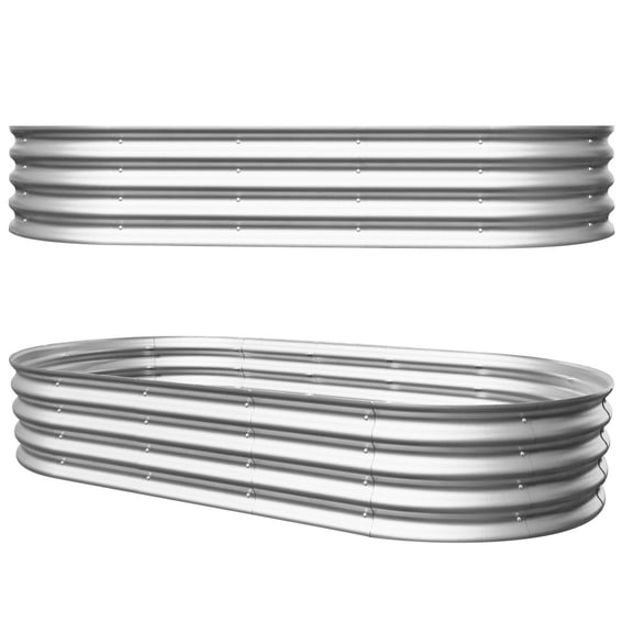 Set of 2 Silver Oval Galvanized Metal Modular Raised Garden Beds,72"L36"W12"H