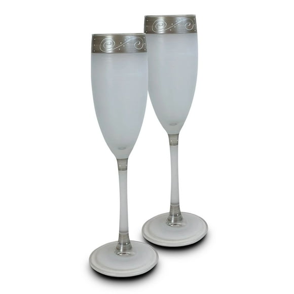 Set of 2 Silver Swirls and Dots Hand Painted Champagne Drinking Glasses Glasses 8.75"