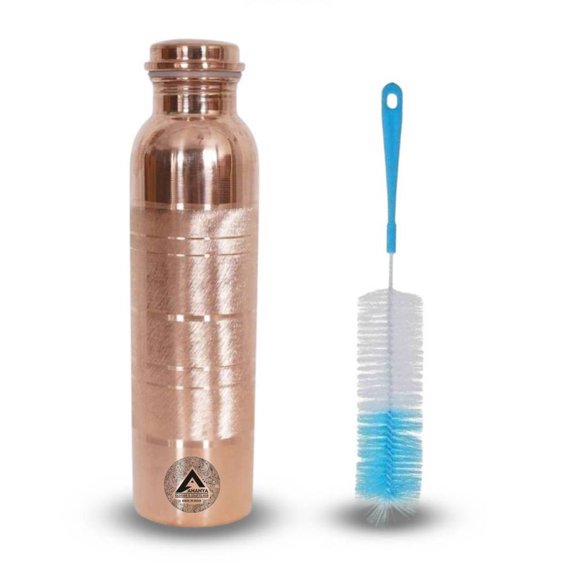 Set of 2 Silver Touch Pure Copper Water Bottle 950 ml with Cleaning Brush For Ayurveda Health Benefits