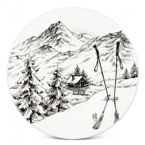 Set of 2 Ski Scenery Sketch Plate