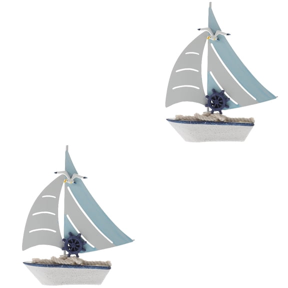 Set of 2 Small Fishing Net with Seashells Marine Style Sailboat