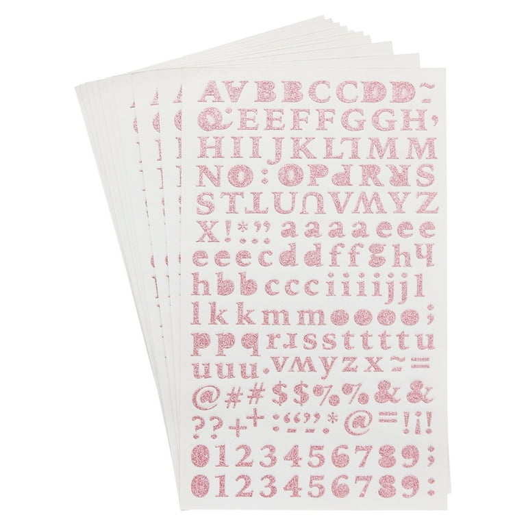 Paper Junkie 10 Sheets Upper and Lower Case Rose Pink Glitter Alphabet Letter Stickers and Number Stickers