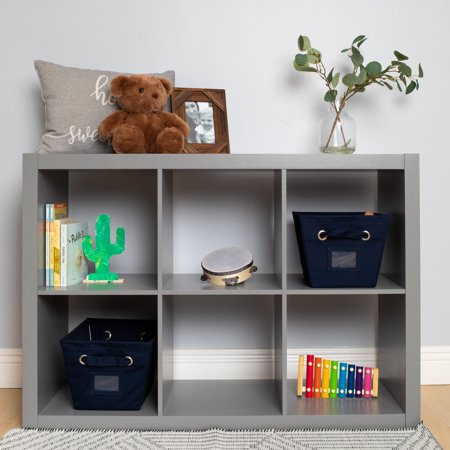 Set of 2 Small Rectangular Canvas Bins, Blue