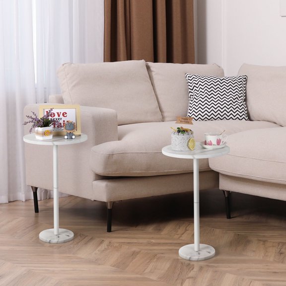 Set of 2 Small Round Coffee Table with Marble Base for Small Spaces, White