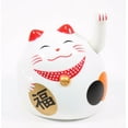 thumbnail image 1 of Set of 2, Small White Beckoning Fortune Happy Cat Maneki Neko Toy Home Decor Business Gift, EHD, 1 of 4
