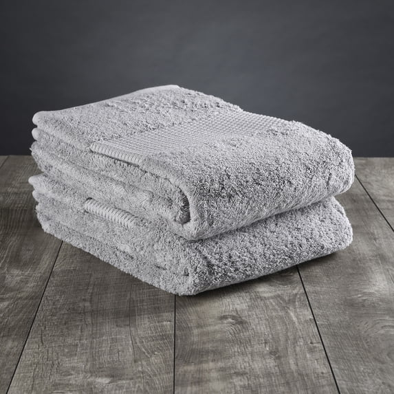 Set of 2 Smoke Gray Rectangular Organic Cotton Hand Towels, 30"