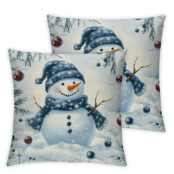 Set of 2 Snowman Christmas snow Throw Pillow Cushion Case, Machine Washable Home Furnishing Christmas