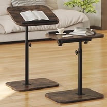 Set of 2 Sofa Couch Arm Table Tv Tray Small Bed Stand C Shaped Side End Tables for Living Room, Bedroom, Bedside Rustic Brown