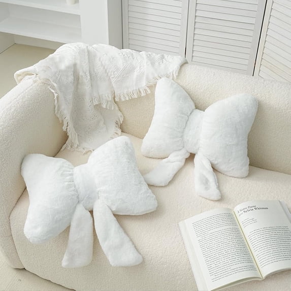 Set of 2 Soft Fleece Lumbar Decorative Pillows for Bed, Sofa, Living Room Decoration, White