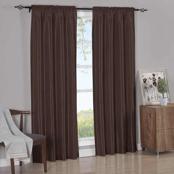 (Set of 2) Soho Faux Silk Rod Pocket Waterfall Window Curtain Panels- Chocolate - 42x84
