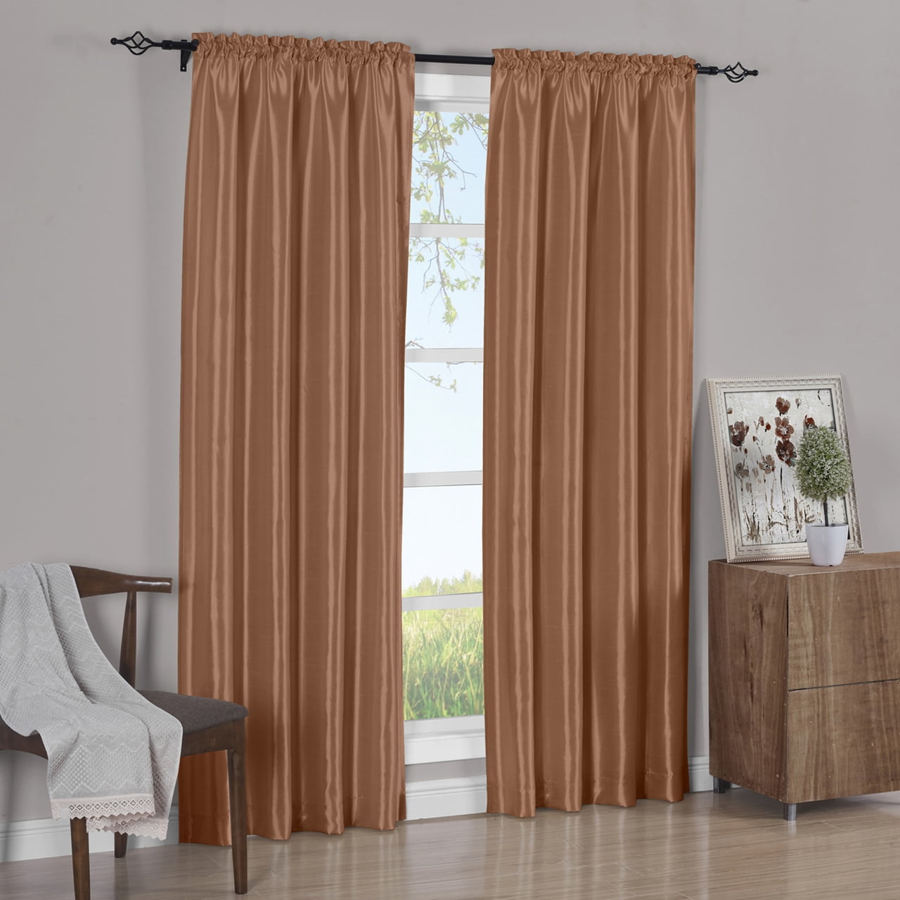 Chocolate Faux Silk Blackout Window Panels, 84" Set of 2