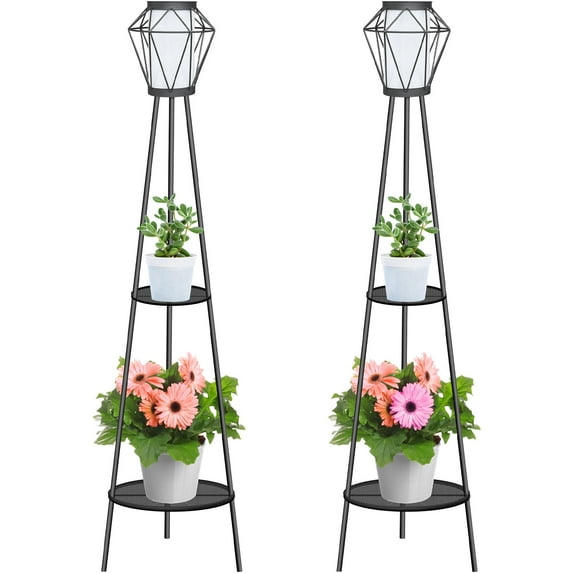 Set of 2 Solar Powered Outdoor Lights Patio Decorative Waterproof Floor Lamp with Plant Holder
