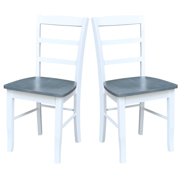 Set of 2 Solid Wood Madrid Ladderback Chairs in White/Heather Gray