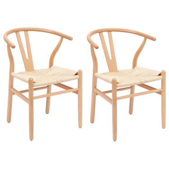 Set of 2 Solid Wood and Natural Rope Dining Chairs Exotic Boho Dining Room