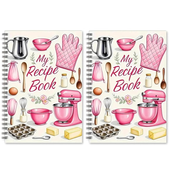 Set of 2 Spiral Bound Blank Cookbook for Writing, Empty Recipe Keeper Journal with Kitchen Utensil Cover, Meal Prep Organizer for Family Dishes