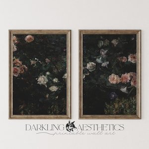 Set of 2 Split Painting Dark Floral Prints, Vintage Moody Roses Gallery Wall Art, Dark Academia Aesthetic, Poster Only