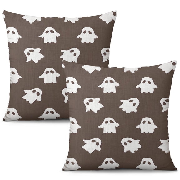 Set of 2 Spooky Cute Linen Pillow Covers - Ghost and Skeleton Pattern Halloween Covers 16x16 inch throw pillow case Halloween gifts to friends,family