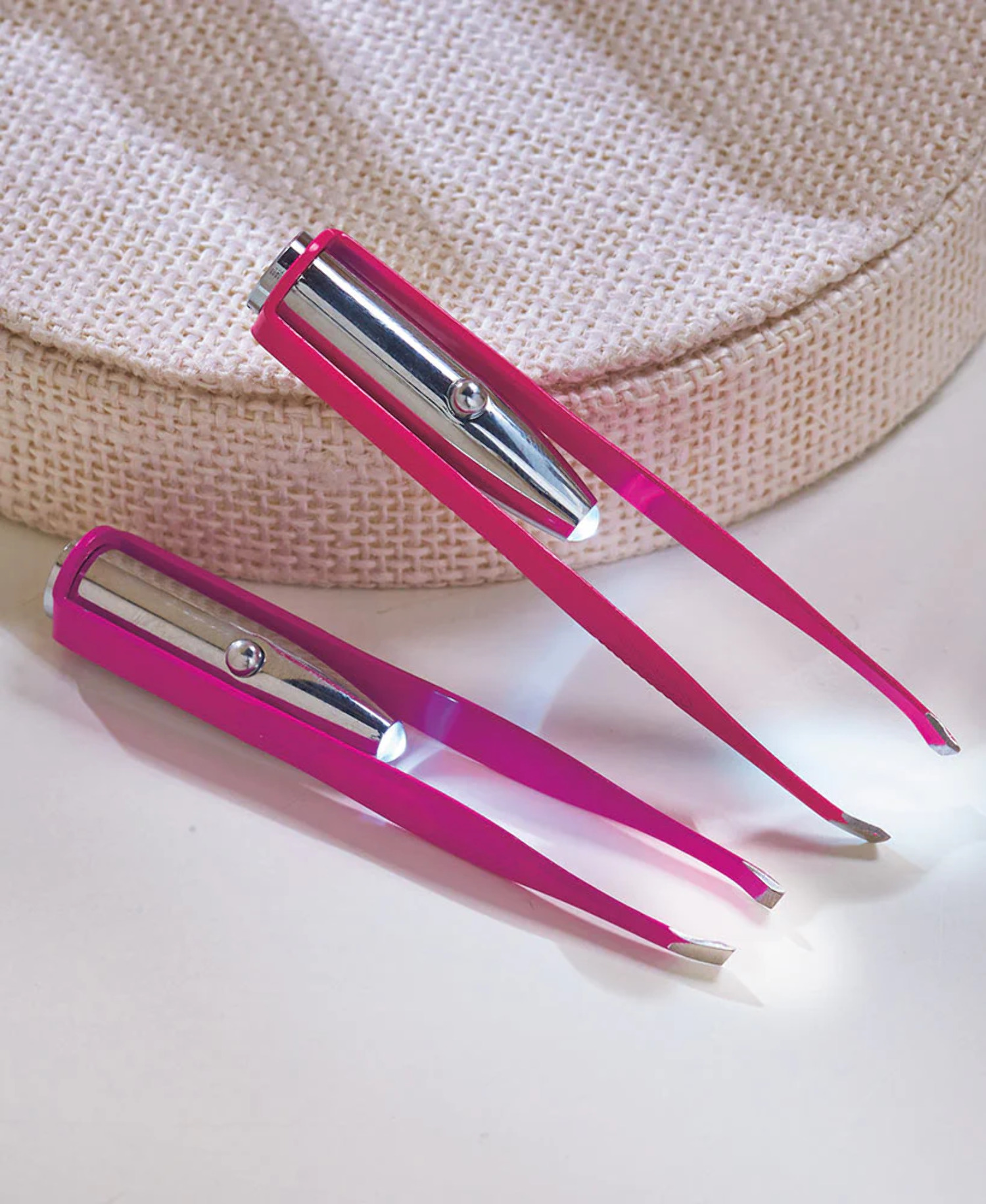 Set of 2 Spot on LightUp Tweezers LED Light Stainless Steel White