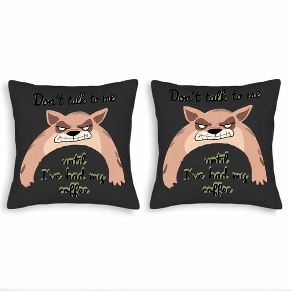 Set of 2 Square Throw Pillow Covers 18x18in - Cartoon Animal Design with Angry Expression & Coffee Quote Perfect for Couch Bed Car