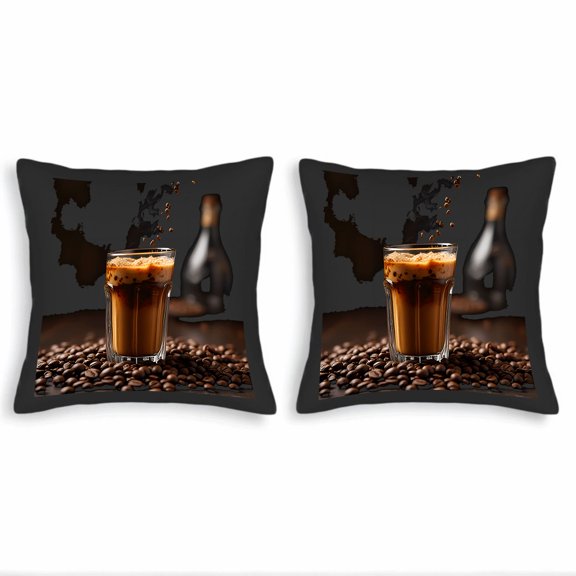 Set of 2 Square Throw Pillow Covers 18x18in - Coffee Bean Pattern Design for Couch Bed Car - Cozy & Inviting Home Decor