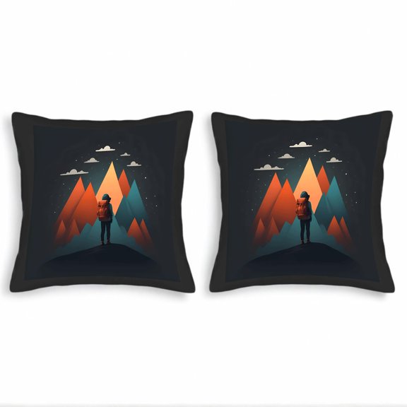 Set of 2 Square Throw Pillow Covers 18x18in - Colorful Mountain Design with Starry Night Sky Perfect for Couch Bed or Car Decor