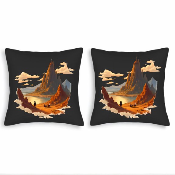Set of 2 Square Throw Pillow Covers 18x18in - Desert Landscape Design with Silhouetted Riders & Dramatic Clouds for Couch Bed Car