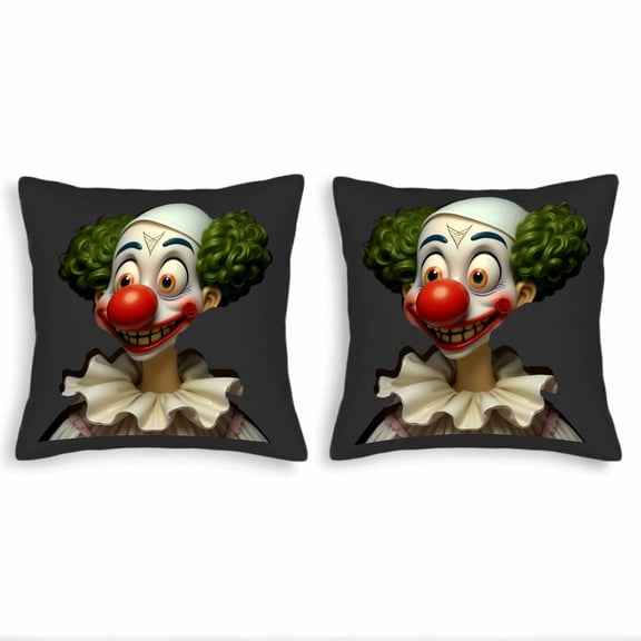 Set of 2 Square Throw Pillow Covers 18x18in - Fun Cartoon Clown Design with Vibrant Colors for Couch Bed or Car Decor