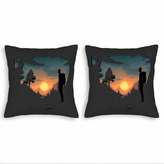 Set of 2 Square Throw Pillow Covers 18x18in - Nature-Inspired Forest Sunset Design for Couch Bed or Car - Cozy & Adventurous Decor