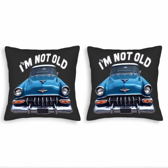 Set of 2 Square Throw Pillow Covers 18x18in - Stylish Blue Car Design with Details Perfect for Couch Bed or Car Decor