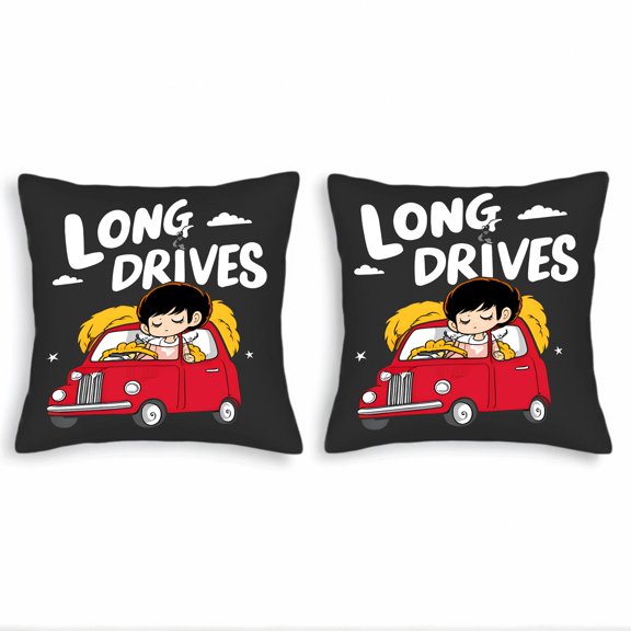 Set of 2 Square Throw Pillow Covers 18x18in - Stylish Cartoon Car Design with Yellow Perfect for Couch Bed or Car Decor