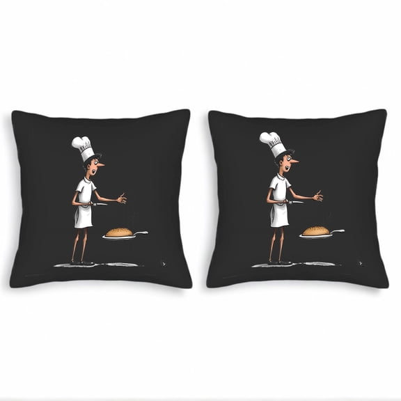 Set of 2 Square Throw Pillow Covers 18x18in - Stylish Kitchen Chef Design Perfect for Couch Bed or Car Decor