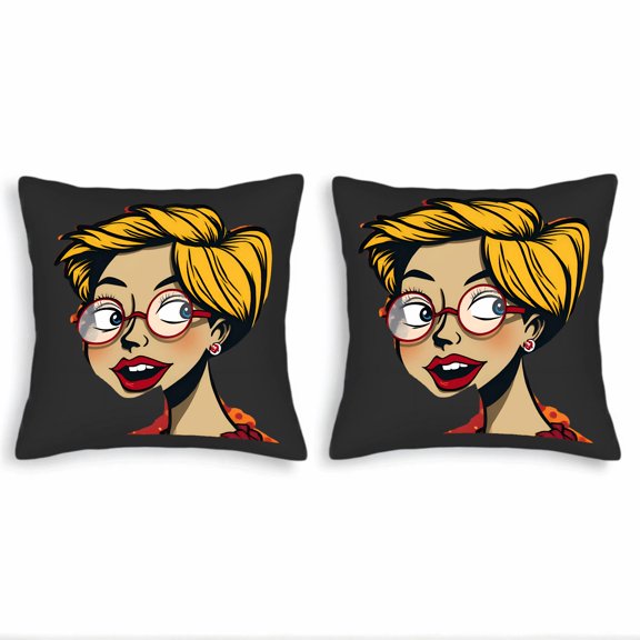 Set of 2 Square Throw Pillow Covers 18x18in - Vibrant Cheerful Design with Stylish Patterns for Couch Bed or Car Decor