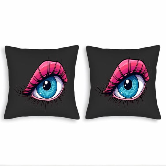 Set of 2 Square Throw Pillow Covers 18x18in - Vibrant Eye Design with Blue Iris & Pink Lip Perfect for Couch Bed or Car Decor