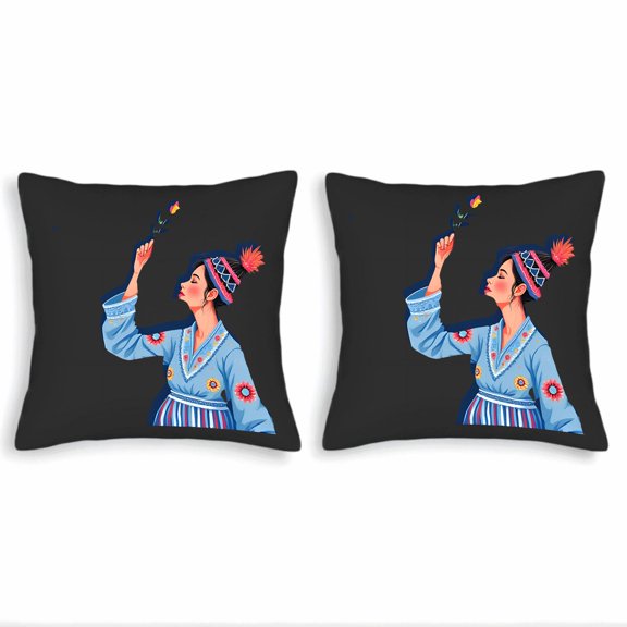 Set of 2 Square Throw Pillow Covers 18x18in - Vibrant Floral Pattern Design for Couch Bed or Car - Stylish and Cultural Accent