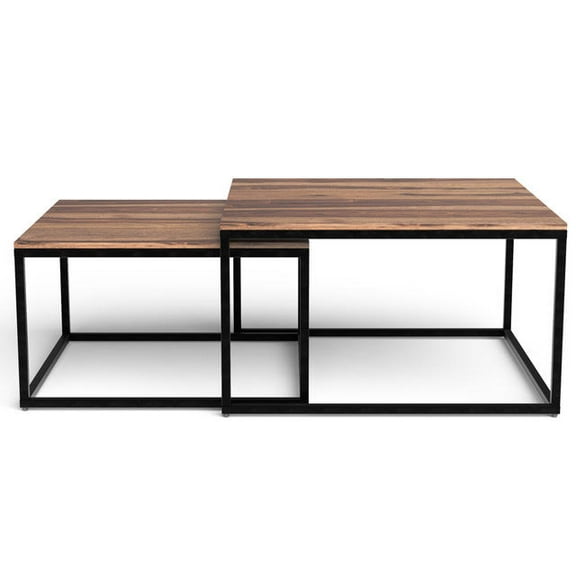 Set of 2 Squared Off Natural Wood Nesting Coffee Tables