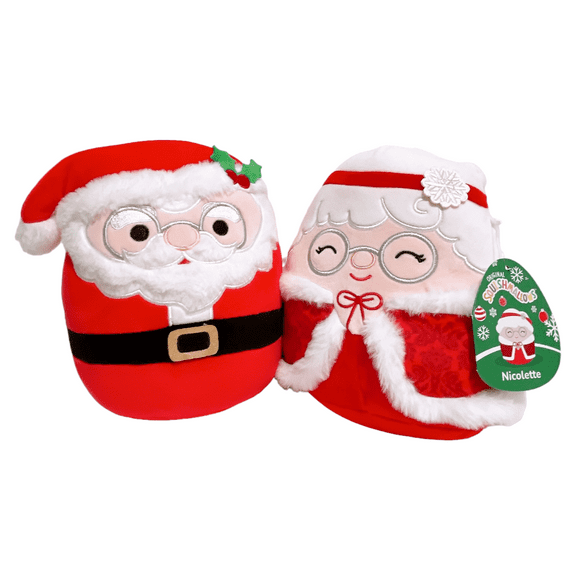 Set of 2 Squishmallows 2023 Christmas Squad 8" Nick the Santa and 8" Nicolette the Mrs Santa Plush Doll Toy