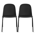 thumbnail image 1 of Set of 2 Stackable Dining Kitchen Chairs Plastic Armless Side with Back Curved Round Shape Chrome Metal Legs Indoor Outdoor Patio Black, 1 of 12