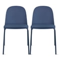 thumbnail image 1 of Set of 2 Stackable Dining Chairs, Blue Plastic Curved Back, Padded Faux Leather Seat, Chrome Metal Legs, Armless Side Chairs for Kitchen, Dining Room, Patio, Restaurant, Indoor/Outdoor Use, Blue, 1 of 11