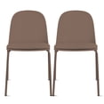 thumbnail image 1 of Set of 2 Stackable Dining Chairs, Blue Plastic Curved Back, Padded Faux Leather Seat, Chrome Metal Legs, Armless Side Chairs for Kitchen, Dining Room, Patio, Restaurant, Indoor/Outdoor Use, Brown, 1 of 11