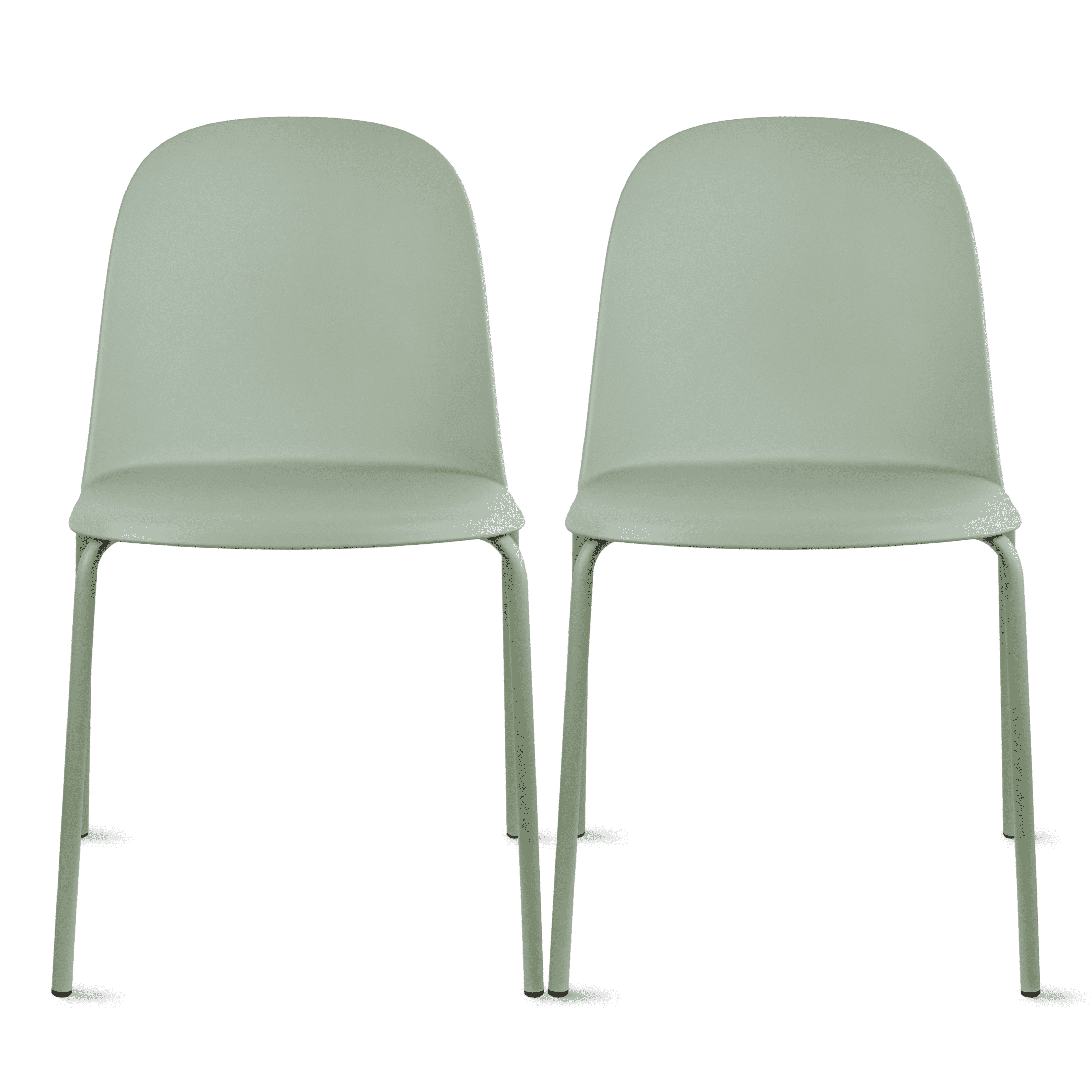 Set of 2 Green Armless Plastic Dining Chairs with Metal Legs