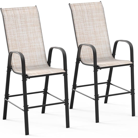 Set of 2 Stackable Outdoor Bar Stools  Sling Chairs with High Back & Armrests, for Lawn, Garden, Bar, Yellow