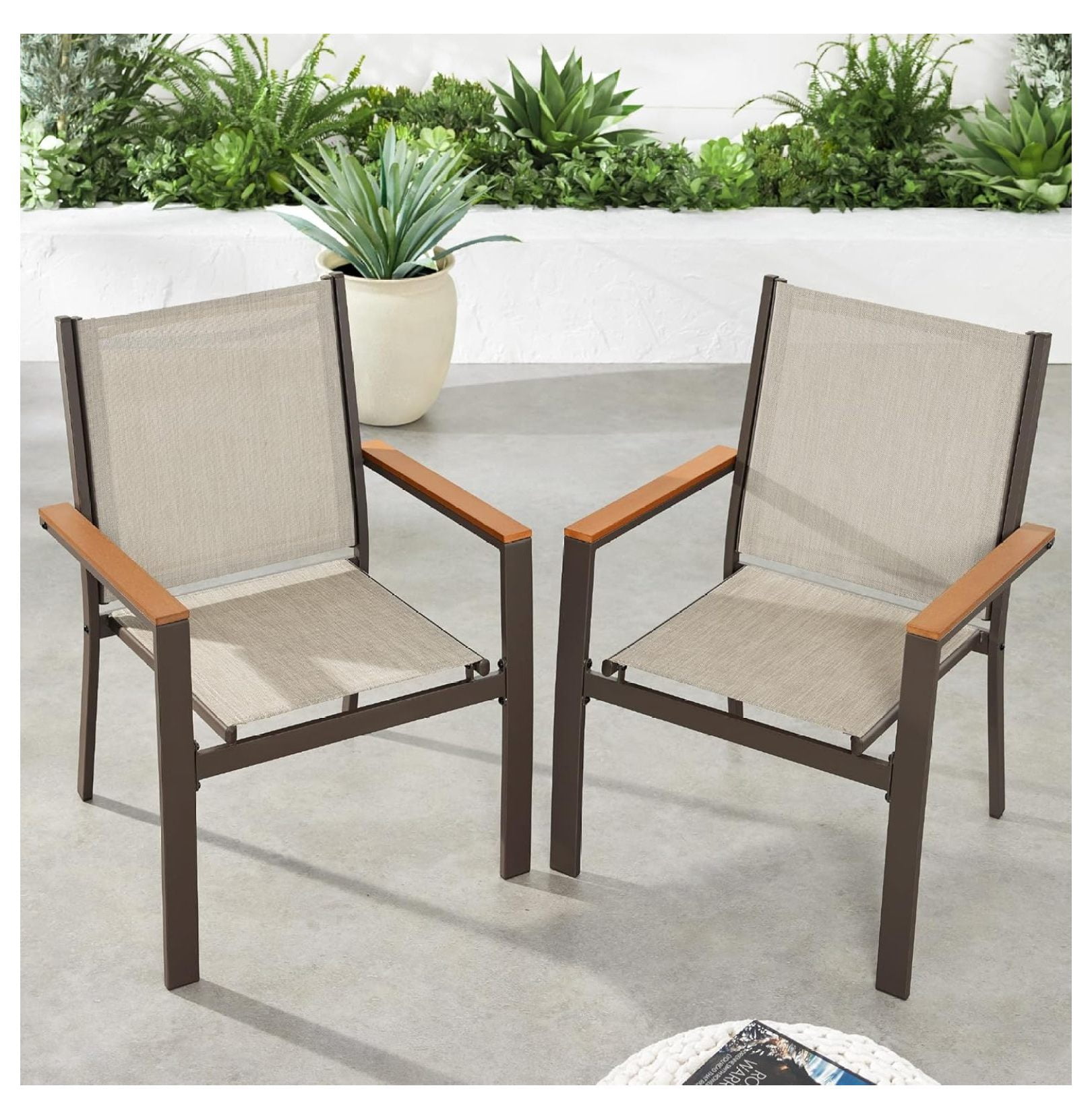 Set of 2 Stackable Outdoor Textilene Chairs, All-Weather Conversation ...