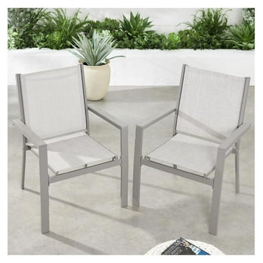 Set of 2 Stackable Outdoor Textilene Chairs, All-Weather Conversation Dining Accent Furniture w/Armrests - Gray/Gray