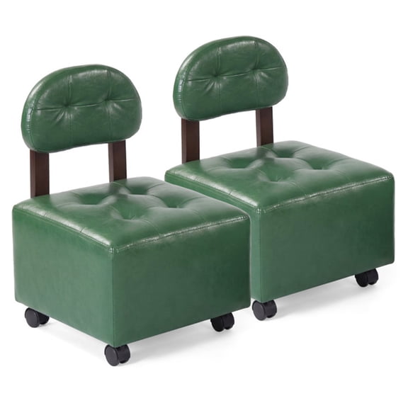 Set of 2 Stackable Rolling Stools with Brake Wheels Compact Entryway Shoe Changing Footrest Green